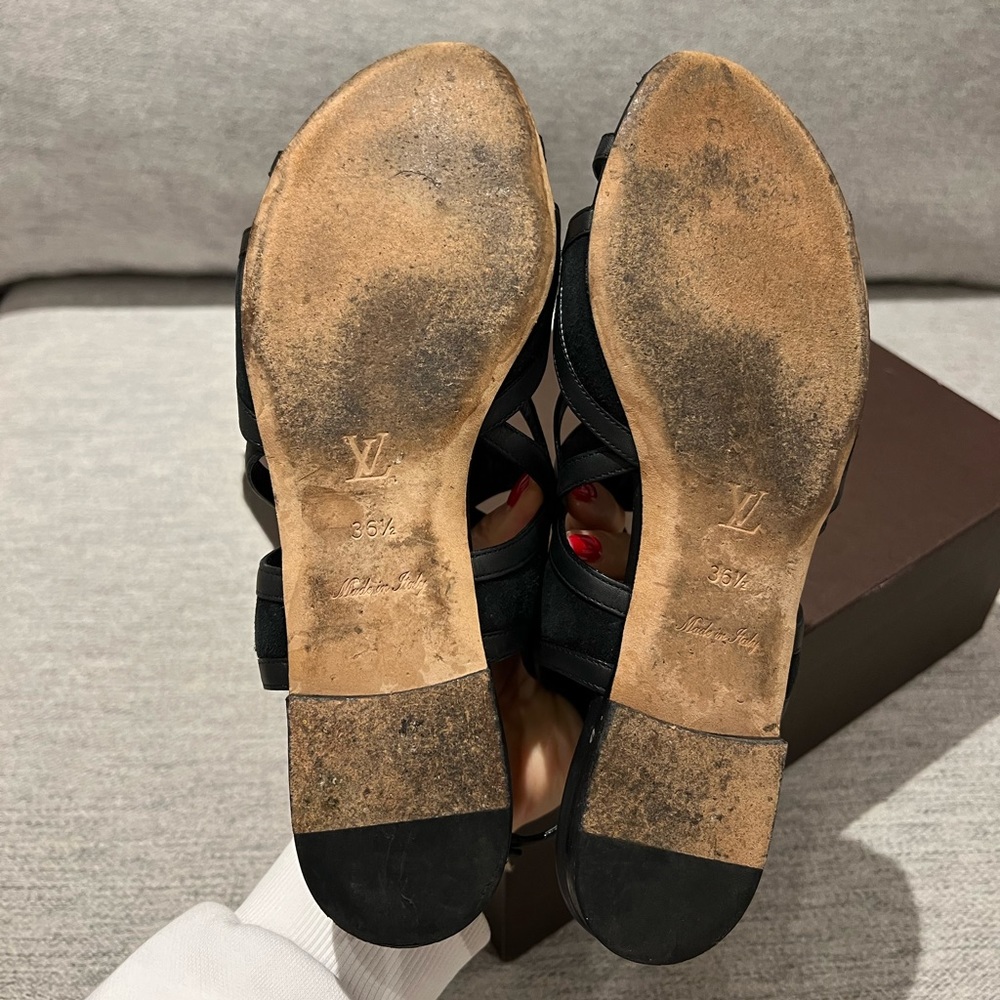 Louis Vuitton Black Strappy Leather Sandals - Picture 8 of 9